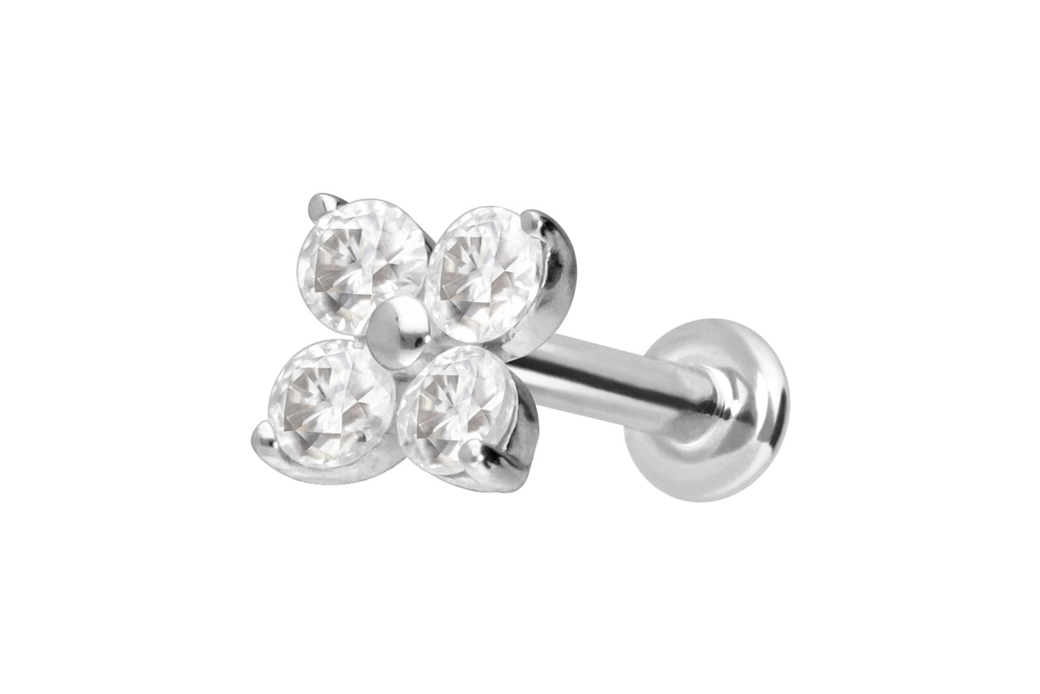 14 Karat Gold Labret Piercing mit Innengewinde MOISSANIT-BLUME